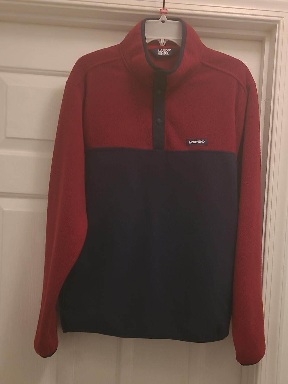 Lands' End Men’s Red and Navy Half-Zip Fleece Pullover